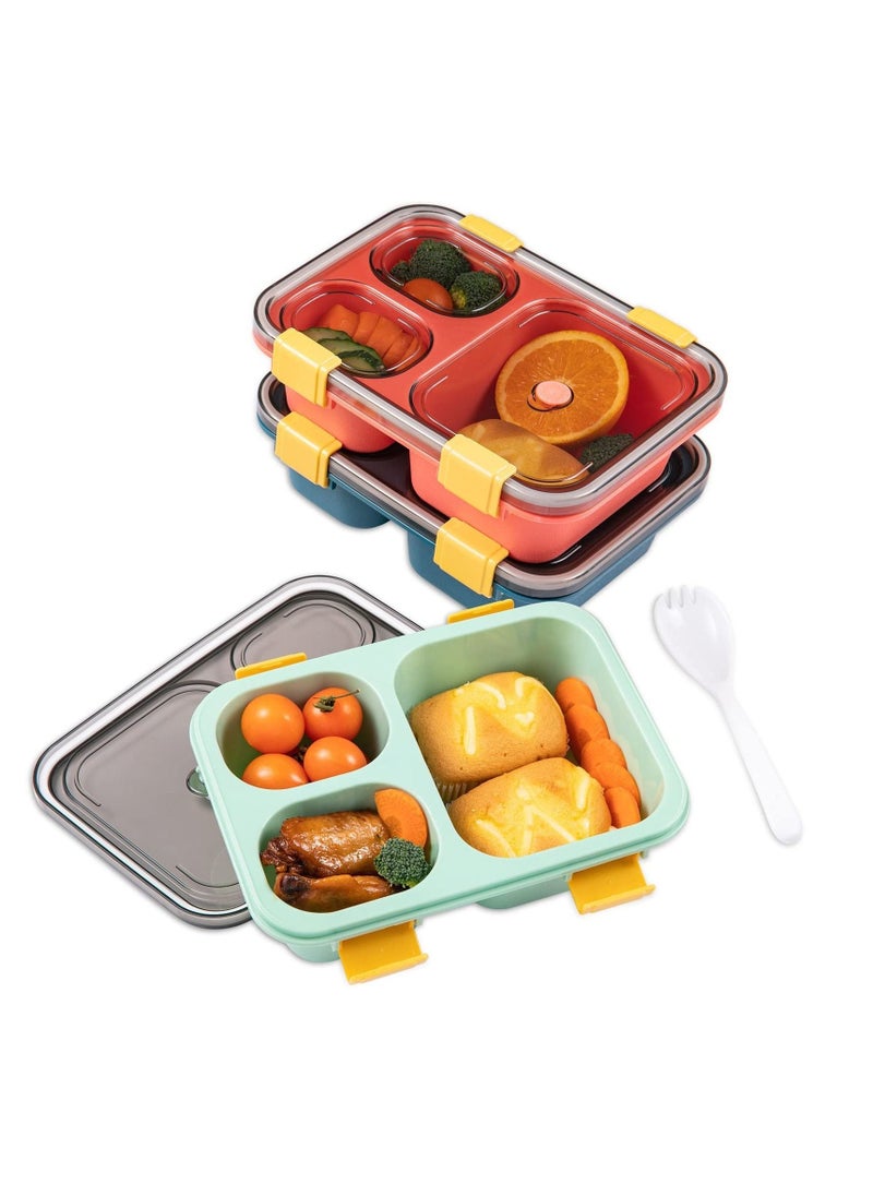 3 Pack Bento Lunch Box For Kid Adults Toddler, with 3 Compartments Reusable Food Containers Meal Prep for School, Work, and Travel, Lunch Bento Box Set of 3,Microwave,Dishwasher,BPA Free