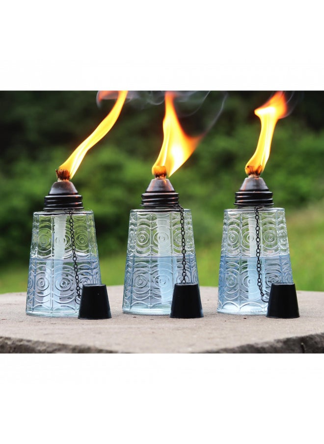 Seraphic Citronella Torches for Outside - Oil Lamp Burner 16oz Glass Tabletop Torch Citronella Candles for Patio, Garden, Deck, and Outdoor Parties - Set of 3 Citronella Torches, Clear