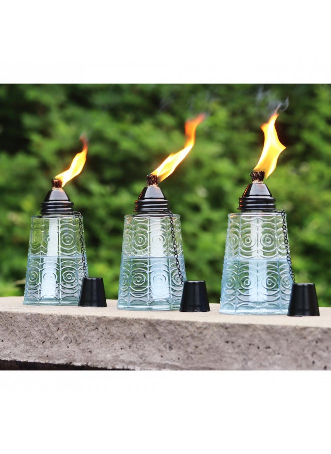 Seraphic Citronella Torches for Outside - Oil Lamp Burner 16oz Glass Tabletop Torch Citronella Candles for Patio, Garden, Deck, and Outdoor Parties - Set of 3 Citronella Torches, Clear