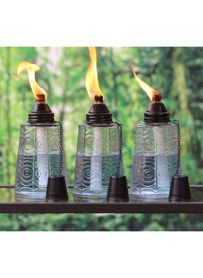 Seraphic Citronella Torches for Outside - Oil Lamp Burner 16oz Glass Tabletop Torch Citronella Candles for Patio, Garden, Deck, and Outdoor Parties - Set of 3 Citronella Torches, Clear