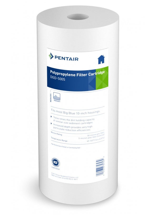 Pentair Pentek DGD-5005 Big Blue Sediment Water Filter, 10-Inch, Whole House Heavy Duty Dual-Gradient Density Spun Polypropylene Replacement Filter Cartridge, 10