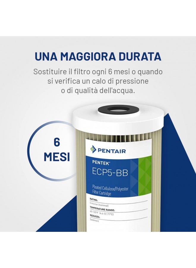 Pentair Pentek ECP5-BB Big Blue Sediment Water Filter, 10-Inch, Whole House Heavy Duty Pleated Cellulose Polyester Replacement Cartridge, 10