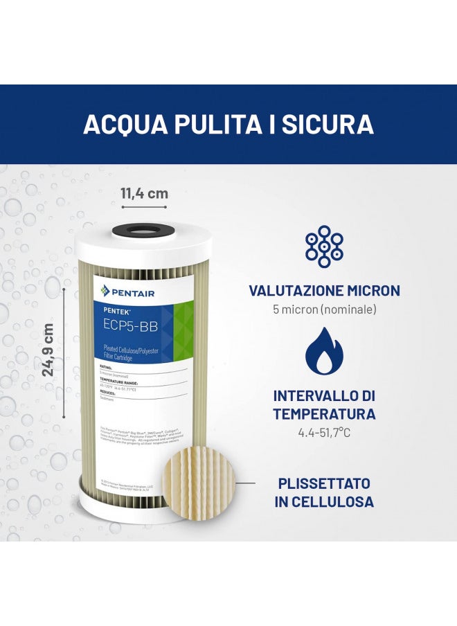 Pentair Pentek ECP5-BB Big Blue Sediment Water Filter, 10-Inch, Whole House Heavy Duty Pleated Cellulose Polyester Replacement Cartridge, 10