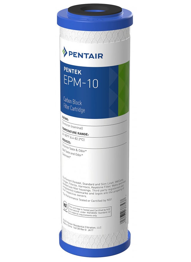 Pentair Pentek EPM-10 Carbon Water Filter, 10-Inch, Under Sink Modified Epsilon Carbon Block Replacement Cartridge with Bonded Powdered Activated Carbon (PAC) Filter, 10