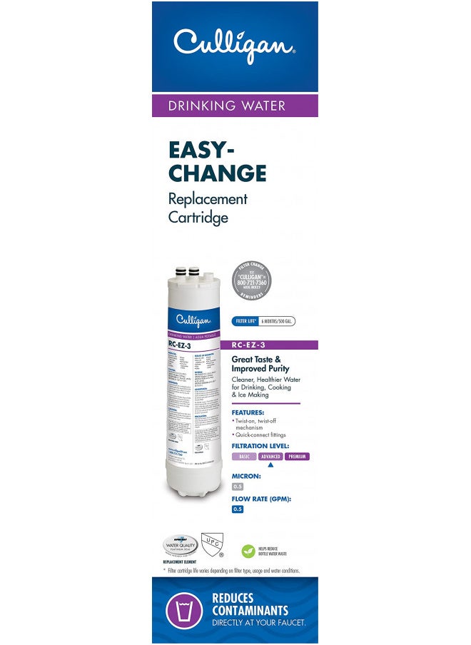 Culligan RC 3 EZ-Change Advanced Water Filtration Replacement Cartridge, 500 Gallons (Pack of 1)