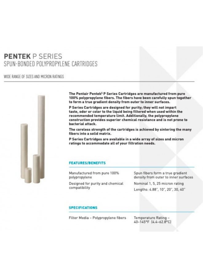 Pentair Pentek P25 Sediment Water Filter, 10-Inch, Under Sink Spun-Bonded Polypropylene Replacement Cartridge, 10