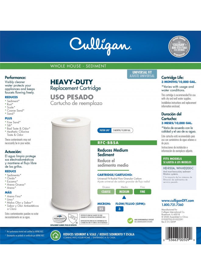 Culligan RFC-BBSA 25 Micron Whole House Water Filter for Sediment, 10