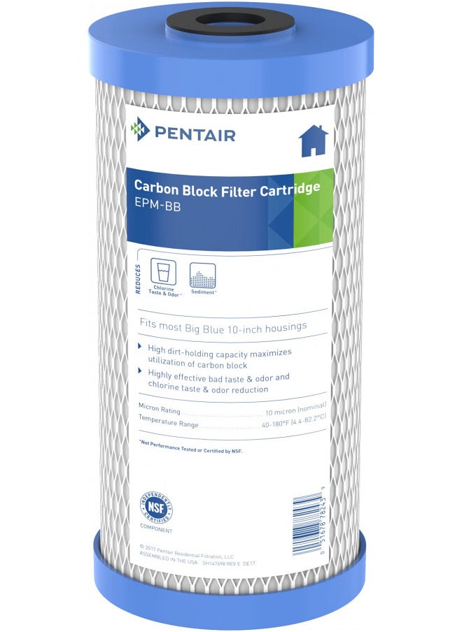 Pentair Pentek EPM-BB Big Blue Carbon Water Filter, 10-Inch, Whole House Modified Epsilon Carbon Block Replacement Cartridge with Bonded Powdered Activated Carbon (PAC) Filter, 10