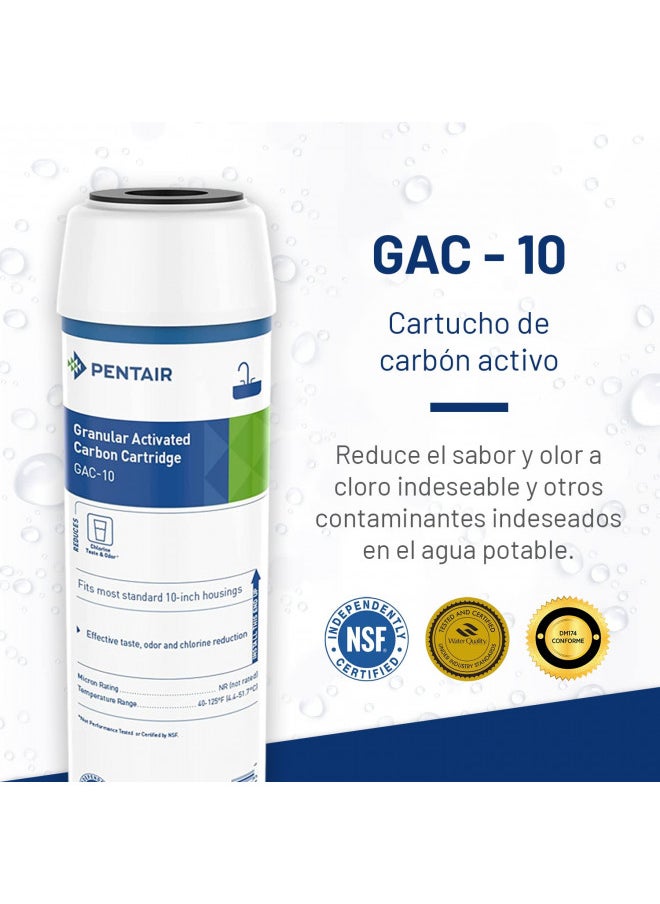 Pentair Pentek GAC-10 Carbon Water Filter, 10-Inch, Under Sink Granular Activated Carbon (GAC) Replacement Cartridge, 10