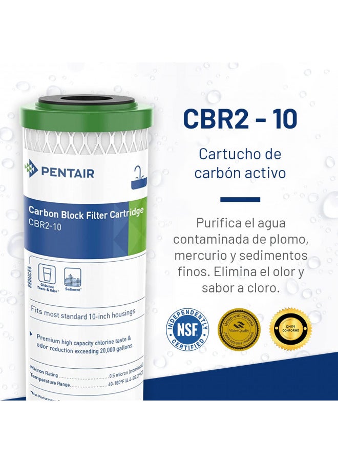 Pentair Pentek CBR2-10 Carbon Water Filter, 10-Inch, Under Sink Carbon Block Multi-Media Replacement Cartridge, 10