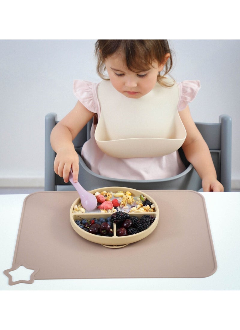 2 Packs Silicone Placemats for Kid, Stain Resistant Non-Slip Toddler Food Mats Eating Table Mat