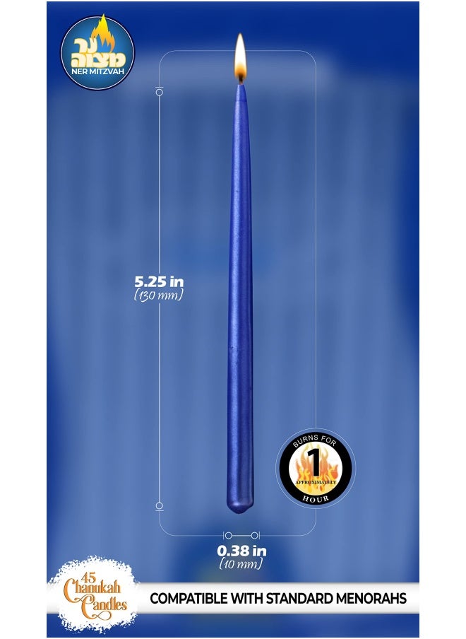 Hanukkah Candles - Metallic Blue and Silver Dripless Chanukah Candle - Premium Quality Wax - 45pk. for All 8 Nights of Hanukkah
