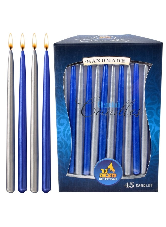 Hanukkah Candles - Metallic Blue and Silver Dripless Chanukah Candle - Premium Quality Wax - 45pk. for All 8 Nights of Hanukkah