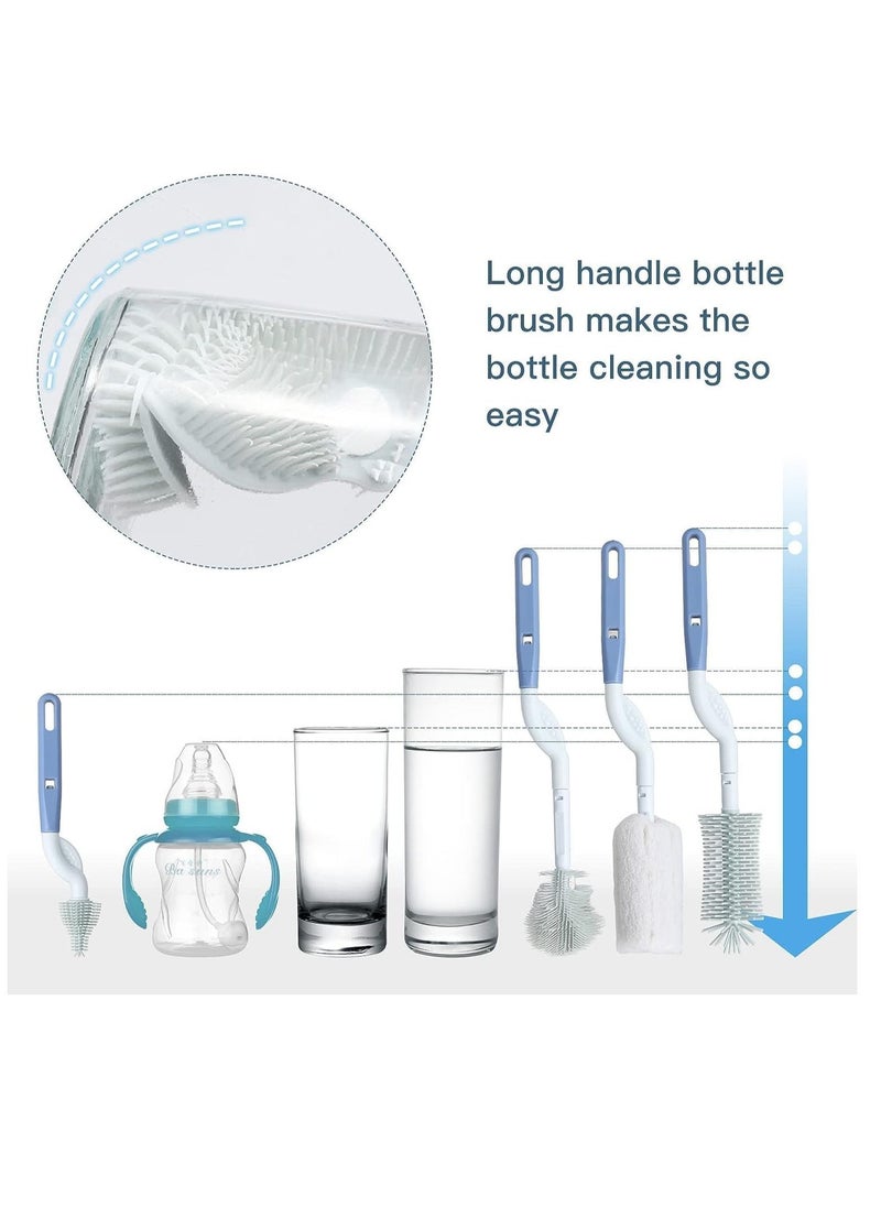 Baby Bottle Brush and Drying Rack Rotating Silicone Bottle Brush with Long Handle Bottle Drying Rack with Bottle Cleaner Brush Nipple Straw Cleaner Blue Rotating Brush Drying Rack