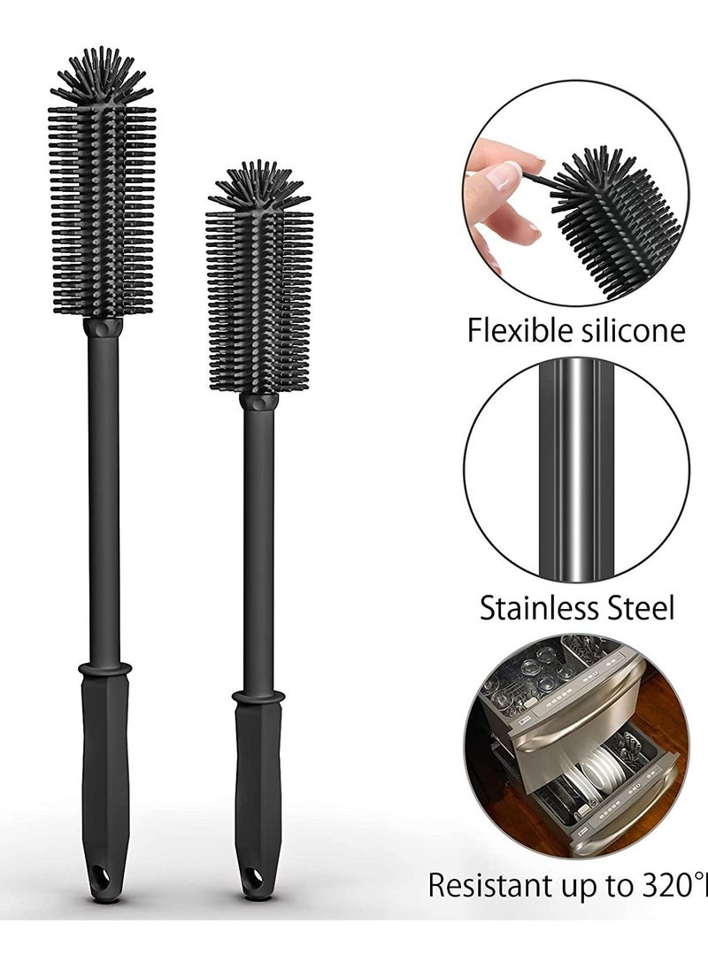 Silicone Bottle Cleaning Brush with 16”Long Water Bottle Brush Cleaner Brush for Hydro Flask, Glassware, Vases, Water Bottle Cleaner Brush for Narrow Neck Containers 2 Pack