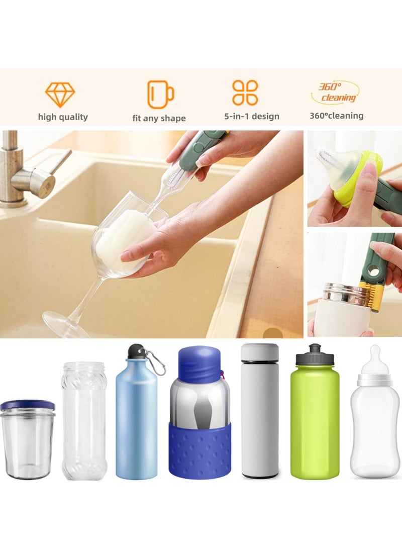 5-in-1 Cup Lid Gap Cleaning Brush Set, 2 PCS Multifunctional Insulation Bottle Cleaning Tools, Silicone Cup Holder Clean for Water Bottles, Baby Bottles, Tumblers, Narrow Neck Containers