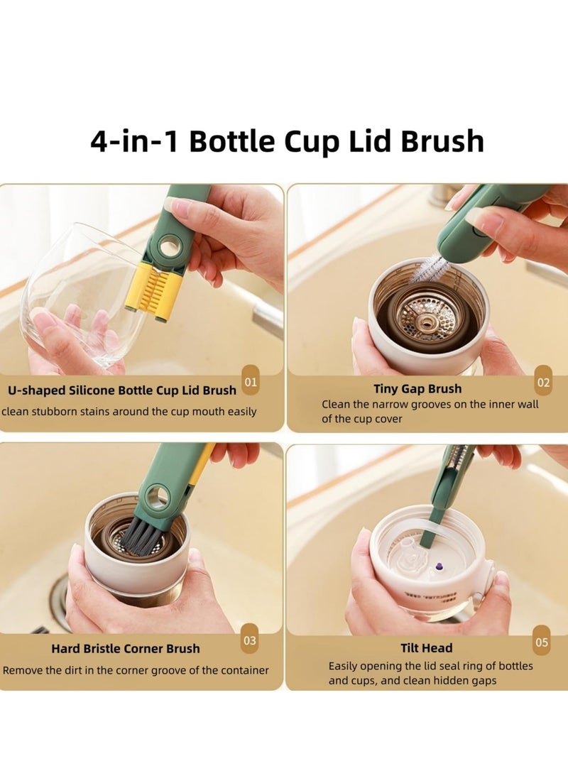 5-in-1 Cup Lid Gap Cleaning Brush Set, 2 PCS Multifunctional Insulation Bottle Cleaning Tools, Silicone Cup Holder Clean for Water Bottles, Baby Bottles, Tumblers, Narrow Neck Containers