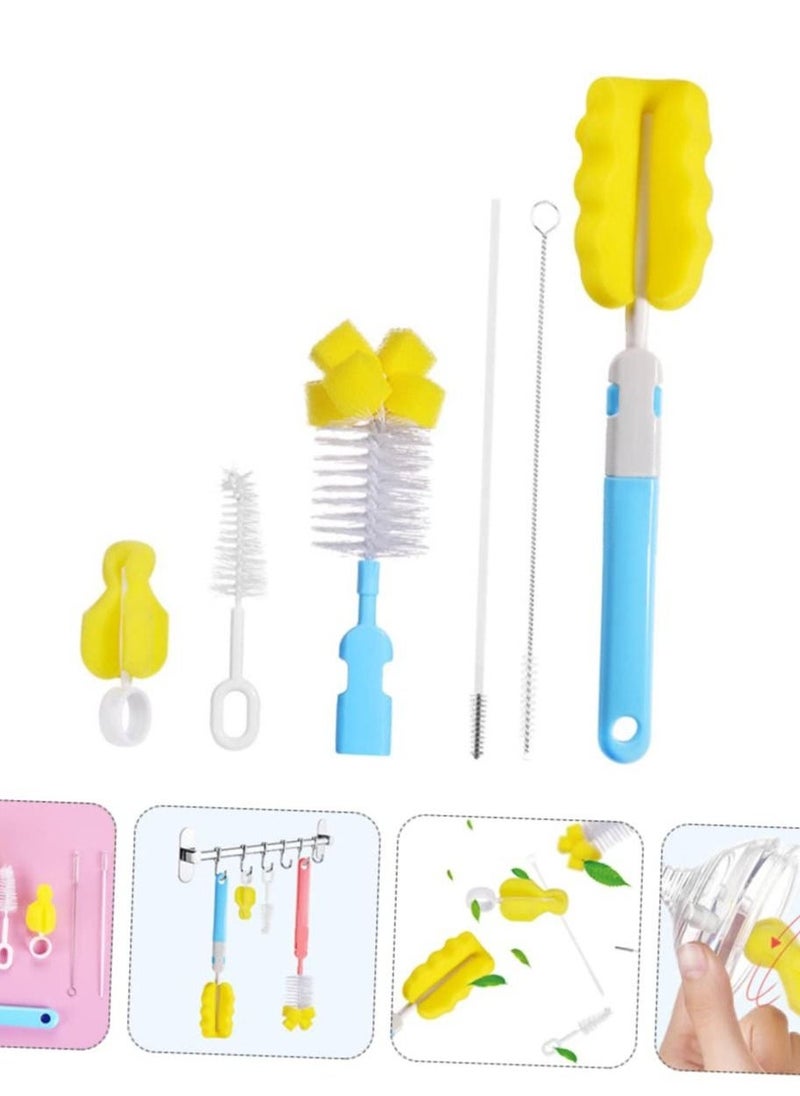 6pcs Baby Bottle and Nipple Cleaning Brush Set, Nylon Scrubber Kit for Water Bottles, Milk Jugs, Pacifiers, and More, Blue Kitchen Accessories for Effective Cleaning