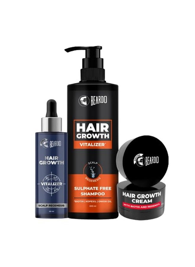 Hair Vitalizer Combo For Men (Pack Of 3) | Sulphate And Paraben Free Shampoo (200Ml), Advanced Hair Vitalizer Serum (60Ml), Biotin For Hair Cream (75 Gm) Hair Moisturizing | Non-Sticky For Men