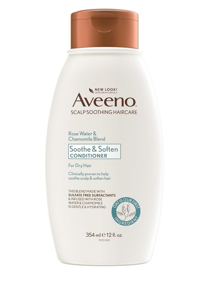 Aveeno Rose Water & Chamomile Blend Sulfate-Free Conditioner with Colloidal Oat for Dry Sensitive Scalp, Gentle Cleansing Conditioner for Fine, Fragile Hair, Paraben & Dye-Free, 12 Fl Oz