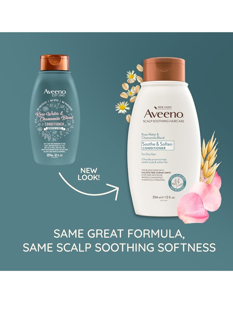 Aveeno Rose Water & Chamomile Blend Sulfate-Free Conditioner with Colloidal Oat for Dry Sensitive Scalp, Gentle Cleansing Conditioner for Fine, Fragile Hair, Paraben & Dye-Free, 12 Fl Oz