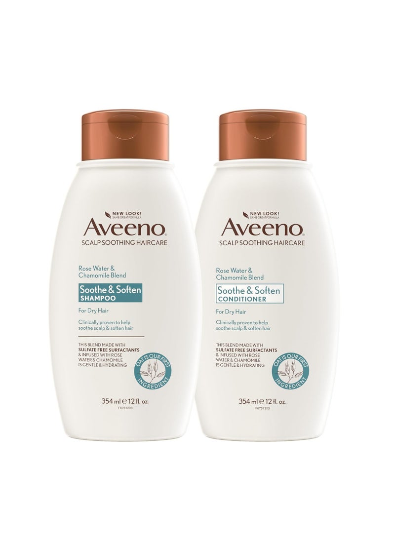 Aveeno Scalp Soothing Rose Water & Chamomile Blen Shampoo & Conditioner for Sensitive and Soft, Sulfate Free, No Dyes or Parabens, 1 Set