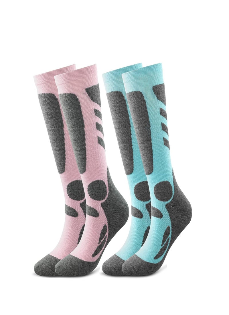 Women's Ski Socks for Skiing Snowboarding Outdoor Sports 2 Pack Winter Performance Socks Pink Blue