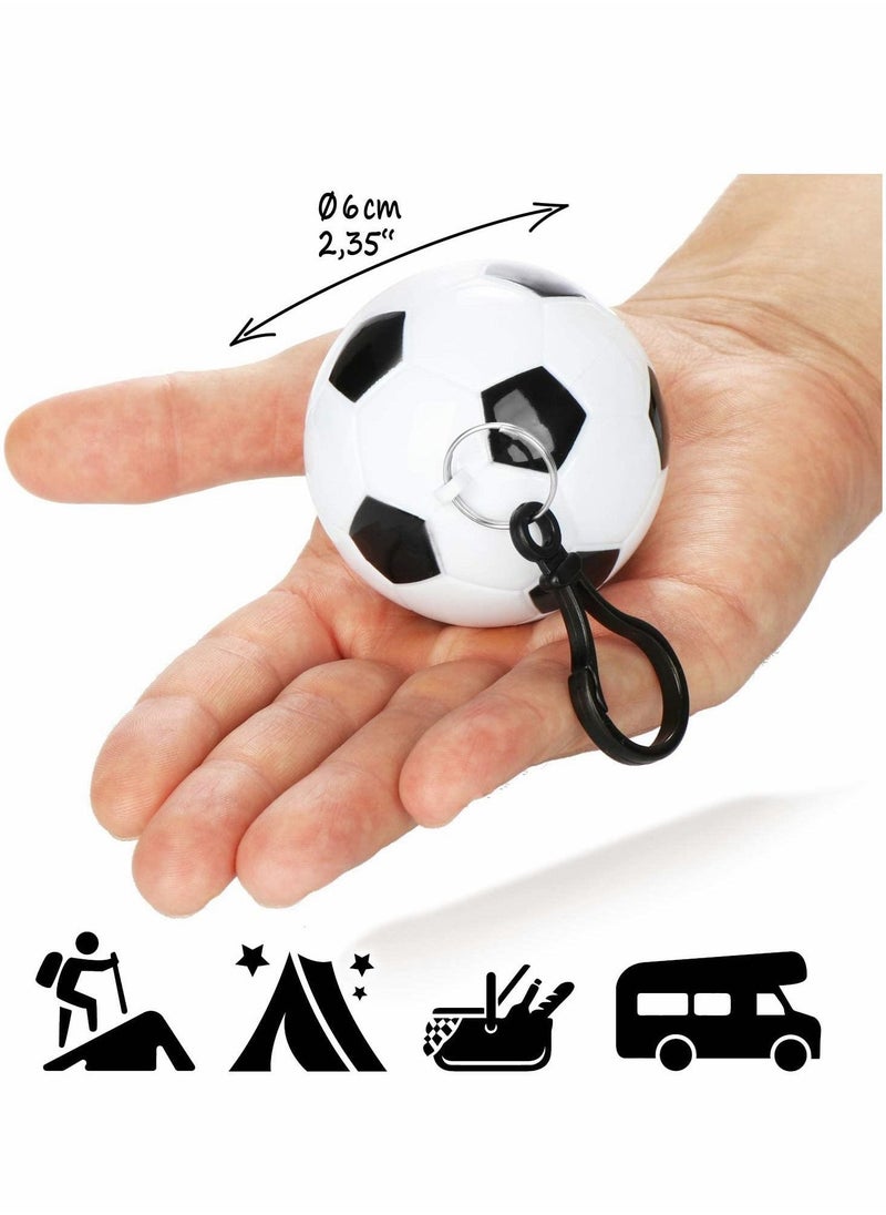 Disposable Poncho, 3 x Soccer Ball Rain Poncho - Disposable Emergency Poncho for Concerts, Stadiums, Hiking, Camping in a Practical Transport Ball with Snap Hooks to Attach