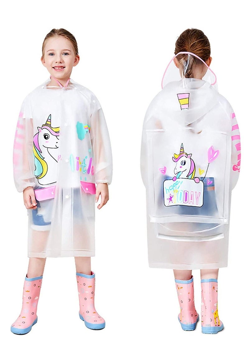 Boys Girls Hooded Rain Poncho Durable Waterproof Windbreaker Reusable Kids Raincoat Kindergarten Student Rainwear Transparent Kids Cartoon Raincoat Children's Schoolbag Rain Jacket Coat EVA