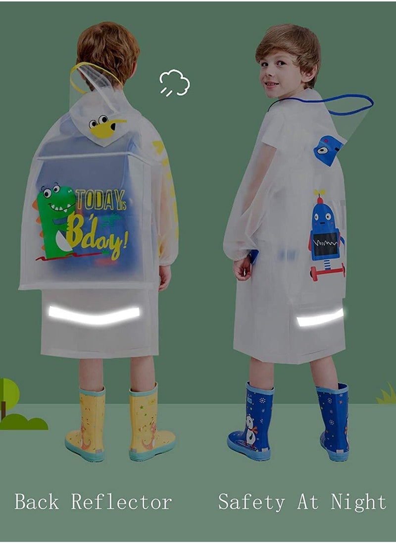 Boys Girls Hooded Rain Poncho Durable Waterproof Windbreaker Reusable Kids Raincoat Kindergarten Student Rainwear Transparent Kids Cartoon Raincoat Children's Schoolbag Rain Jacket Coat EVA