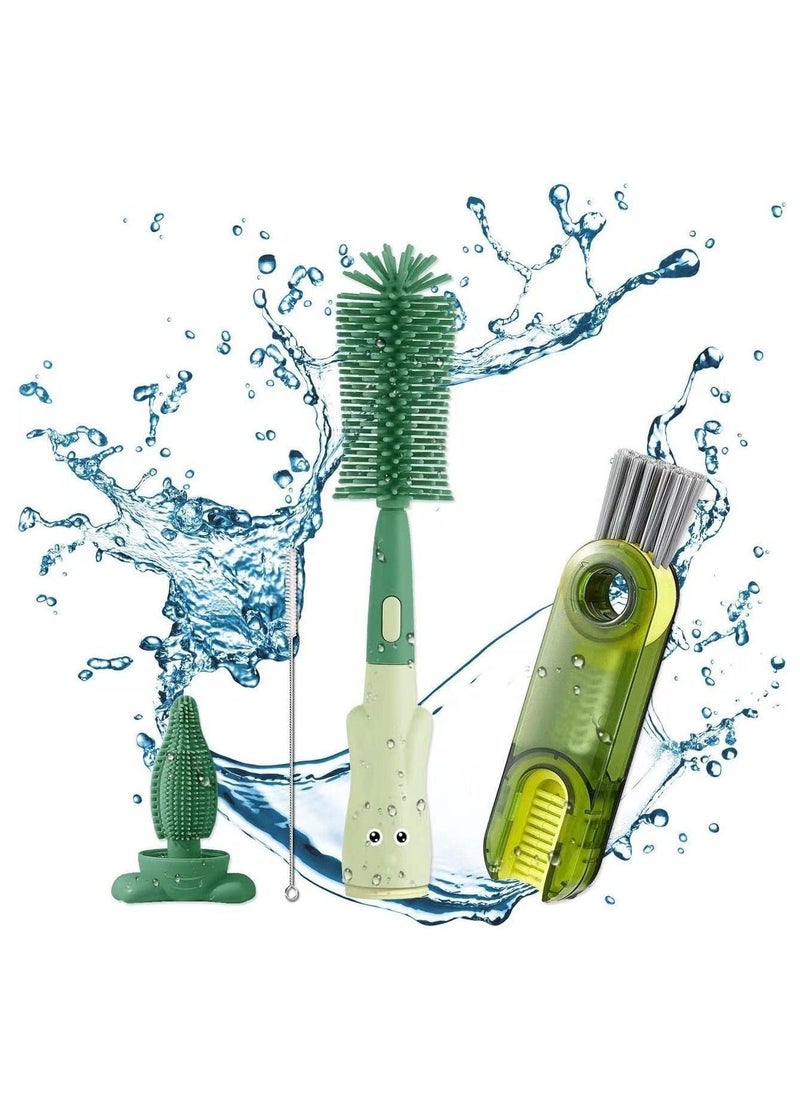 Silicone Baby Bottle Brush Nipple Cleaner 3 in 1 Multifunctional Cleaning Brush, Straw Brushes, Tiny Bottle Gap Cup Lid Crevice Detail Cleaning Brush U-Shaped Silicone Bottle, Portable 4 PCS