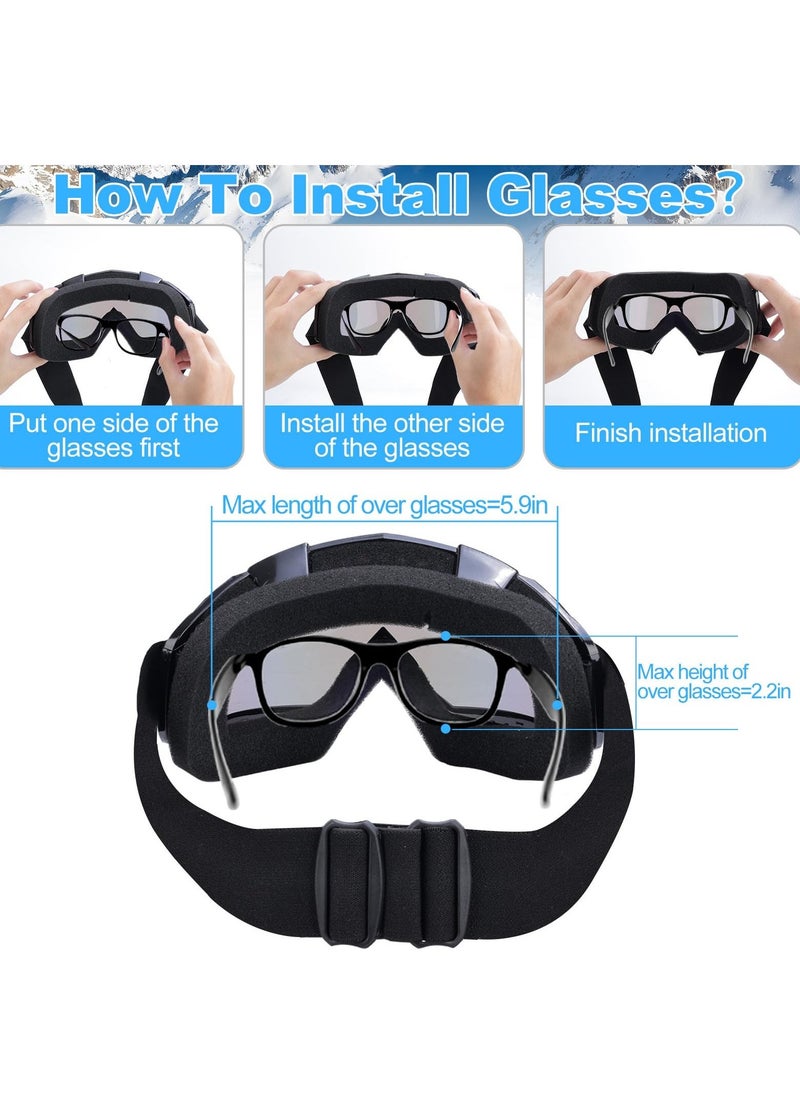 Ski Goggles, 100% UV Protection Anti-Fog Snowboard Goggles for Glasses Wearers Men Women Youth, OTG Ski Goggles Adults Suitable for Snowboarding Skiing Cycling Hiking