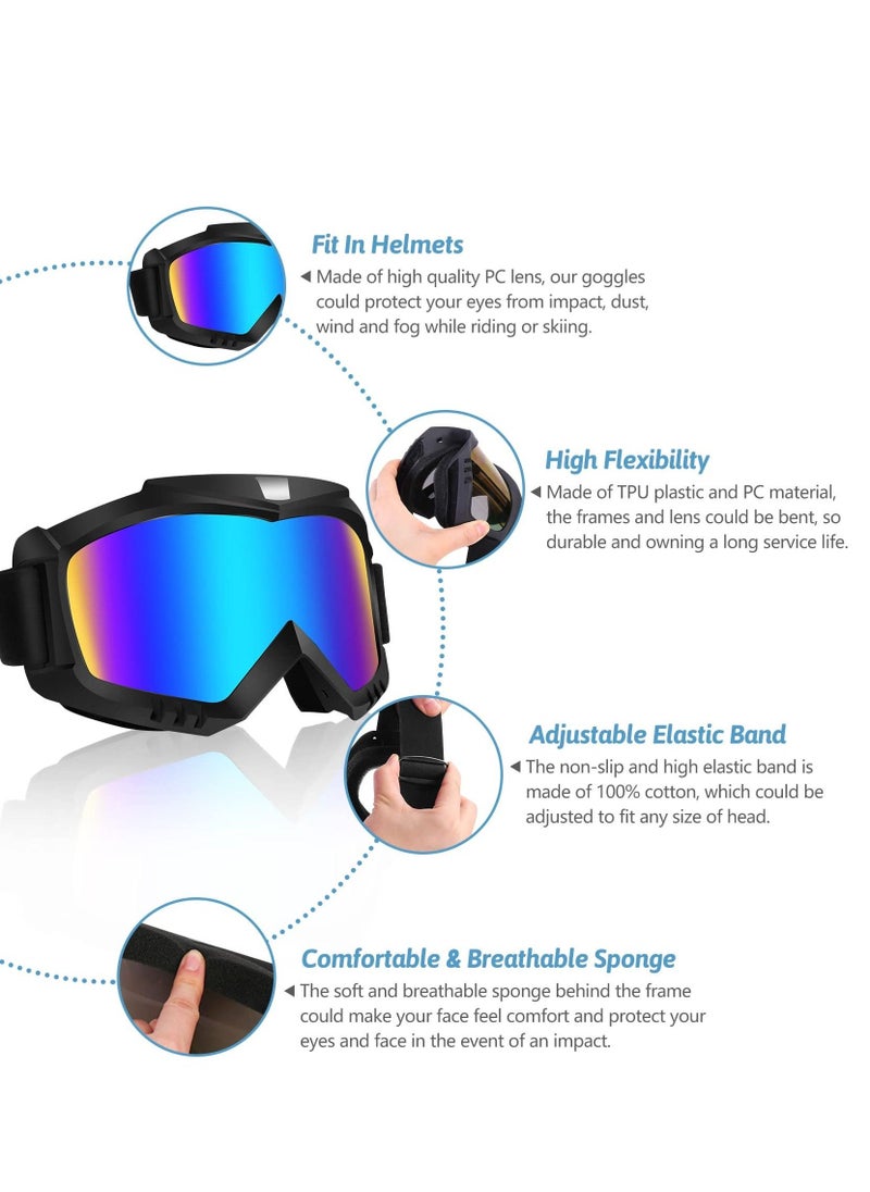 Dirt Bike Goggles Motorcycle ATV Riding Ski Windproof Glasses Racing Helmet for Adults Men Women Youth Kids 2 Pack