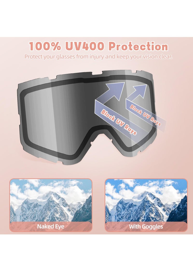 Ski Goggles, Wide Vision OTG Clear Ski Goggles, Anti-Fog 100% UV Protection Snowboard Goggles, Ski Snowboard Goggles for Men Women & Youth