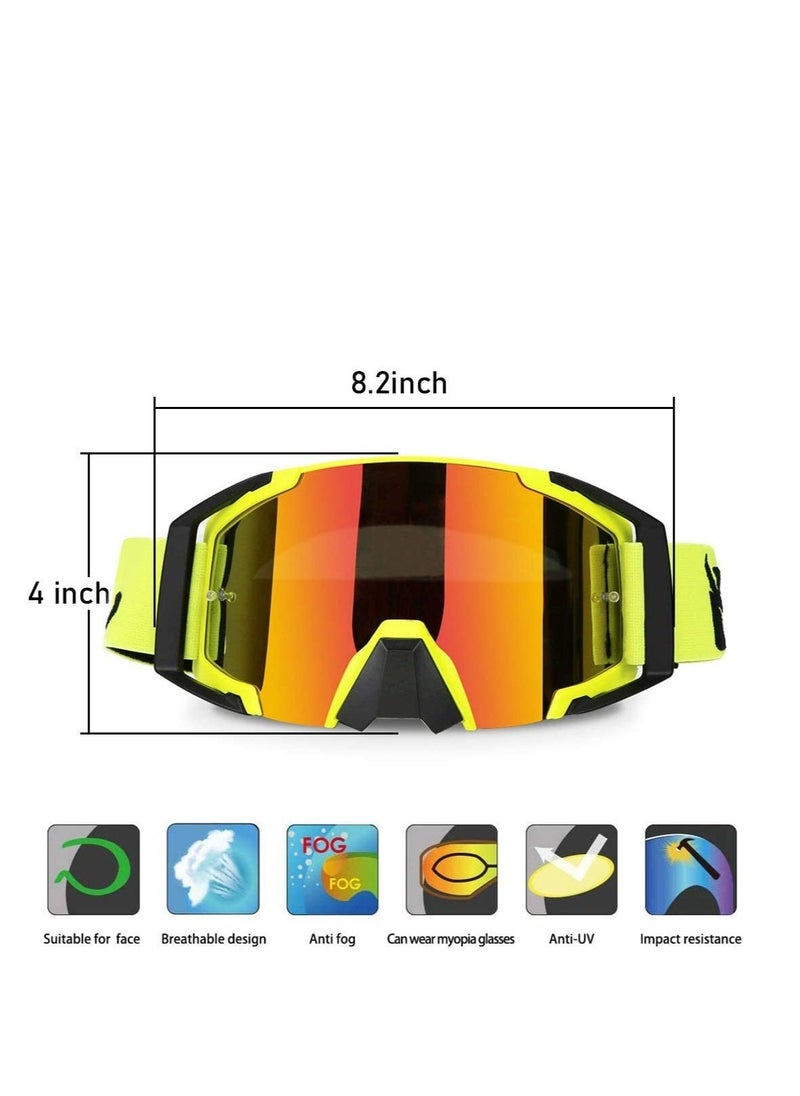 Motocross Goggles, ATV Motorcycle Goggles, UV400 Ski Goggles, Anti-Slip Strap Nose Cover, Fit Glasses Helmet, for Men Women Youth Adult