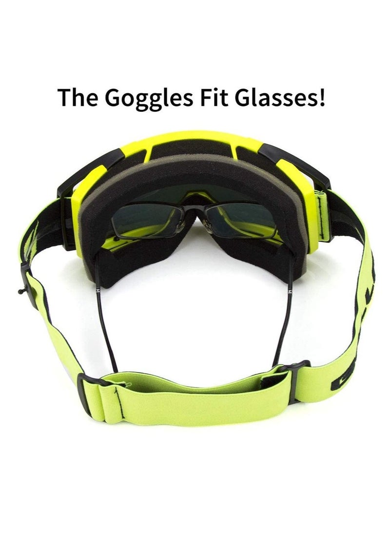 Motocross Goggles, ATV Motorcycle Goggles, UV400 Ski Goggles, Anti-Slip Strap Nose Cover, Fit Glasses Helmet, for Men Women Youth Adult