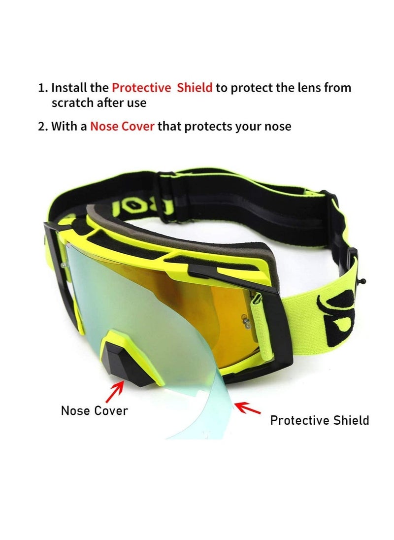 Motocross Goggles, ATV Motorcycle Goggles, UV400 Ski Goggles, Anti-Slip Strap Nose Cover, Fit Glasses Helmet, for Men Women Youth Adult