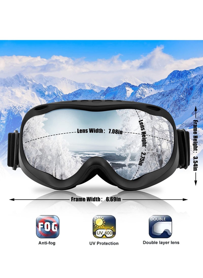 Sports Ski Goggles, Snowboard Anti-Fog Mirrored Snow Goggles OTG UV Protection Foam Anti-Scratch Dustproof for Women Men Youth