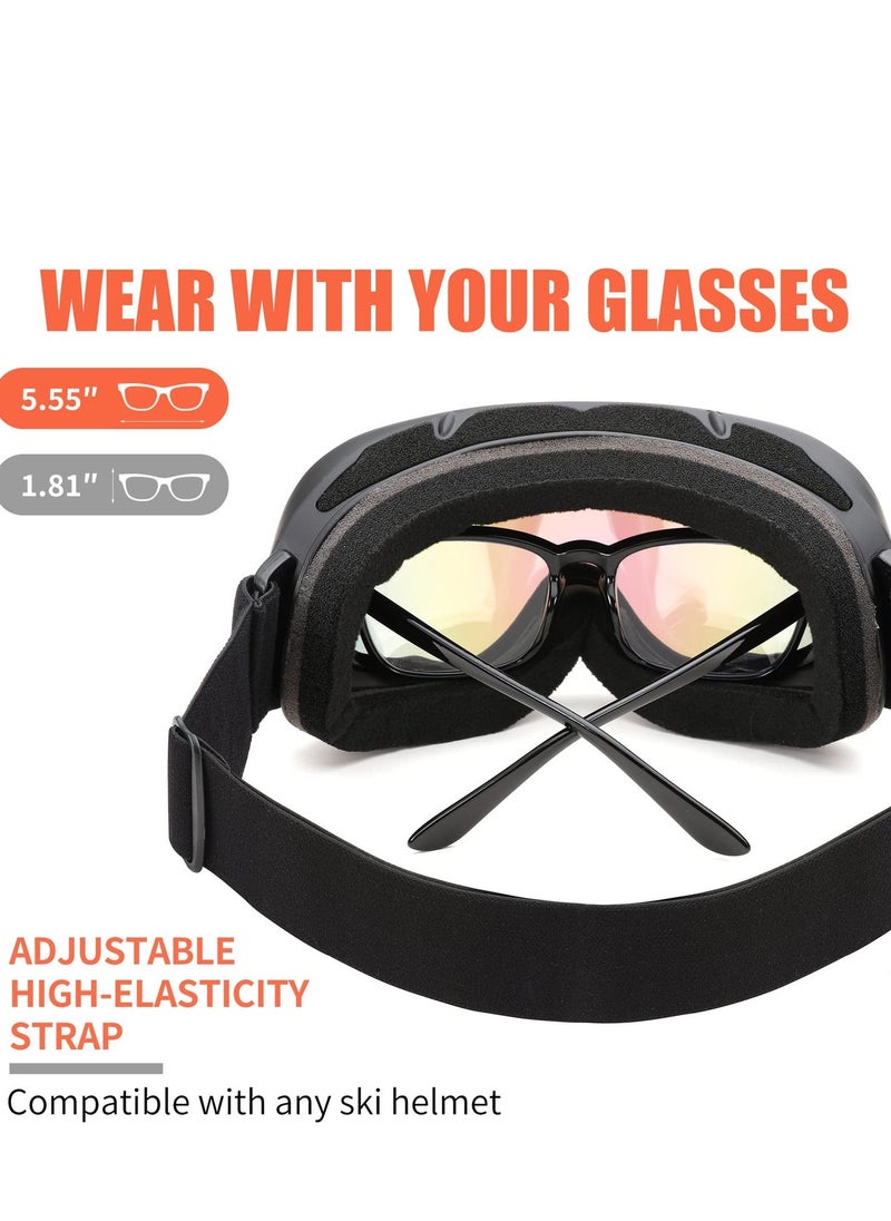 Sports Ski Goggles, Snowboard Anti-Fog Mirrored Snow Goggles OTG UV Protection Foam Anti-Scratch Dustproof for Women Men Youth