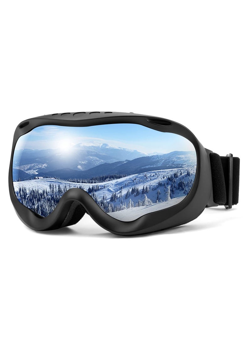 Sports Ski Goggles, Snowboard Anti-Fog Mirrored Snow Goggles OTG UV Protection Foam Anti-Scratch Dustproof for Women Men Youth