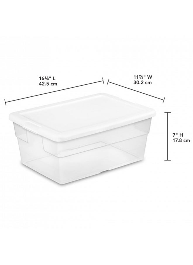 Sterilite 16 Qt Storage Box, Stackable Bin with Lid, Organize Shoes, Crafts in Home Closet, Office, School, Clear with White Lid, 12-pack