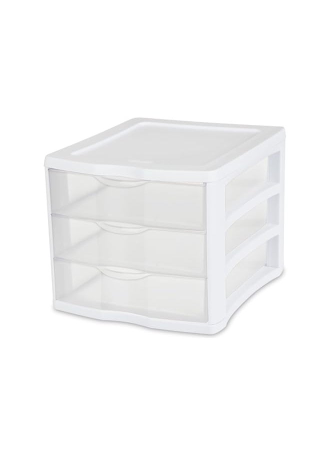 Sterilite 17918004 3 Drawer Unit, White Frame with Clear Drawers, Pack of 4