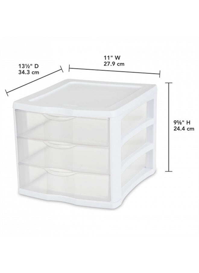 Sterilite 17918004 3 Drawer Unit, White Frame with Clear Drawers, Pack of 4