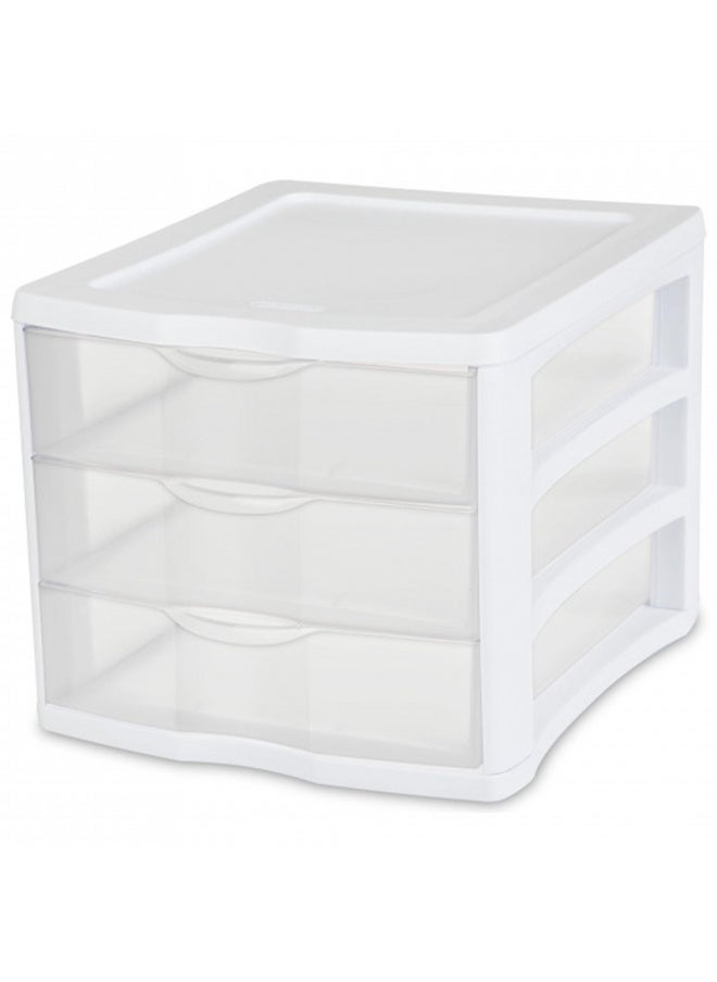 Sterilite 17918004 3 Drawer Unit, White Frame with Clear Drawers, Pack of 4