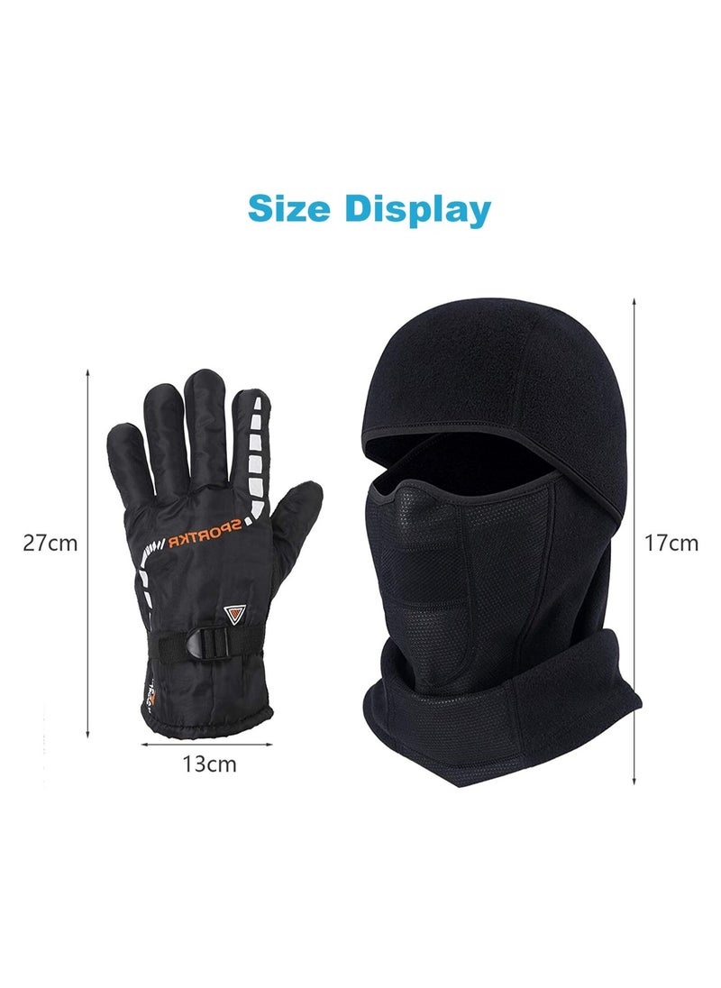 Balaclava Ski Mask Bicycle Motorcycle Balaclava Windproof Bike Face Masks Warm Breathable Balaclavas Winter Fleece Neck Warmer with Anti-Slip Thermal Gloves for Cycling Hiking Outdoor Unisex