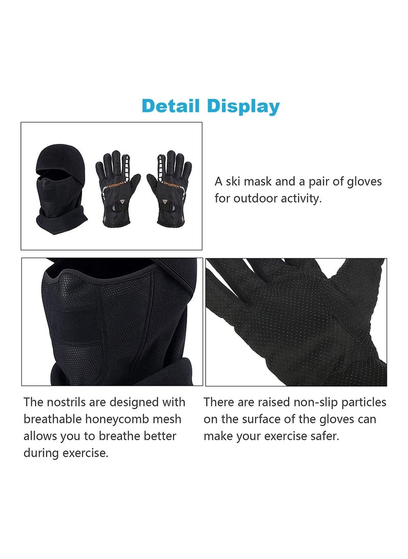 Balaclava Ski Mask Bicycle Motorcycle Balaclava Windproof Bike Face Masks Warm Breathable Balaclavas Winter Fleece Neck Warmer with Anti-Slip Thermal Gloves for Cycling Hiking Outdoor Unisex