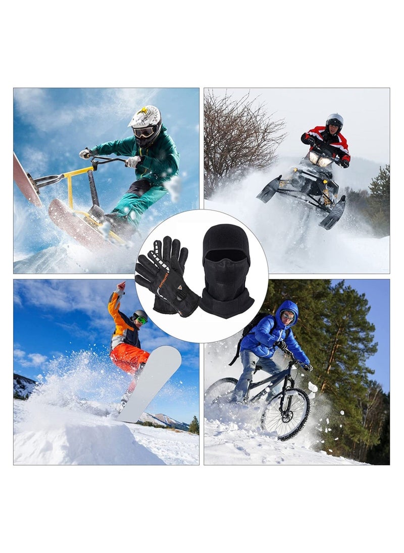 Balaclava Ski Mask Bicycle Motorcycle Balaclava Windproof Bike Face Masks Warm Breathable Balaclavas Winter Fleece Neck Warmer with Anti-Slip Thermal Gloves for Cycling Hiking Outdoor Unisex