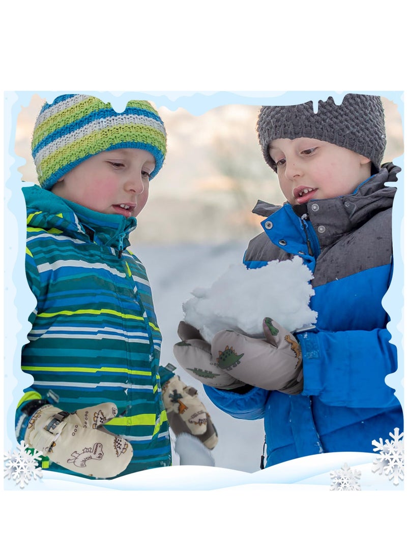 Kids Ski Gloves, Toddle Thermal Snow Waterproof Gloves, Dinosaur Pattern With Plush Lining Winter Ski Mittens for Toddlers Boys Kids Baby Outdoor Skiing Snowboarding, M Size