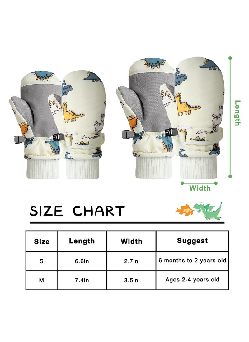 Kids Ski Gloves, Toddle Thermal Snow Waterproof Gloves, Dinosaur Pattern With Plush Lining Winter Ski Mittens for Toddlers Boys Kids Baby Outdoor Skiing Snowboarding, M Size