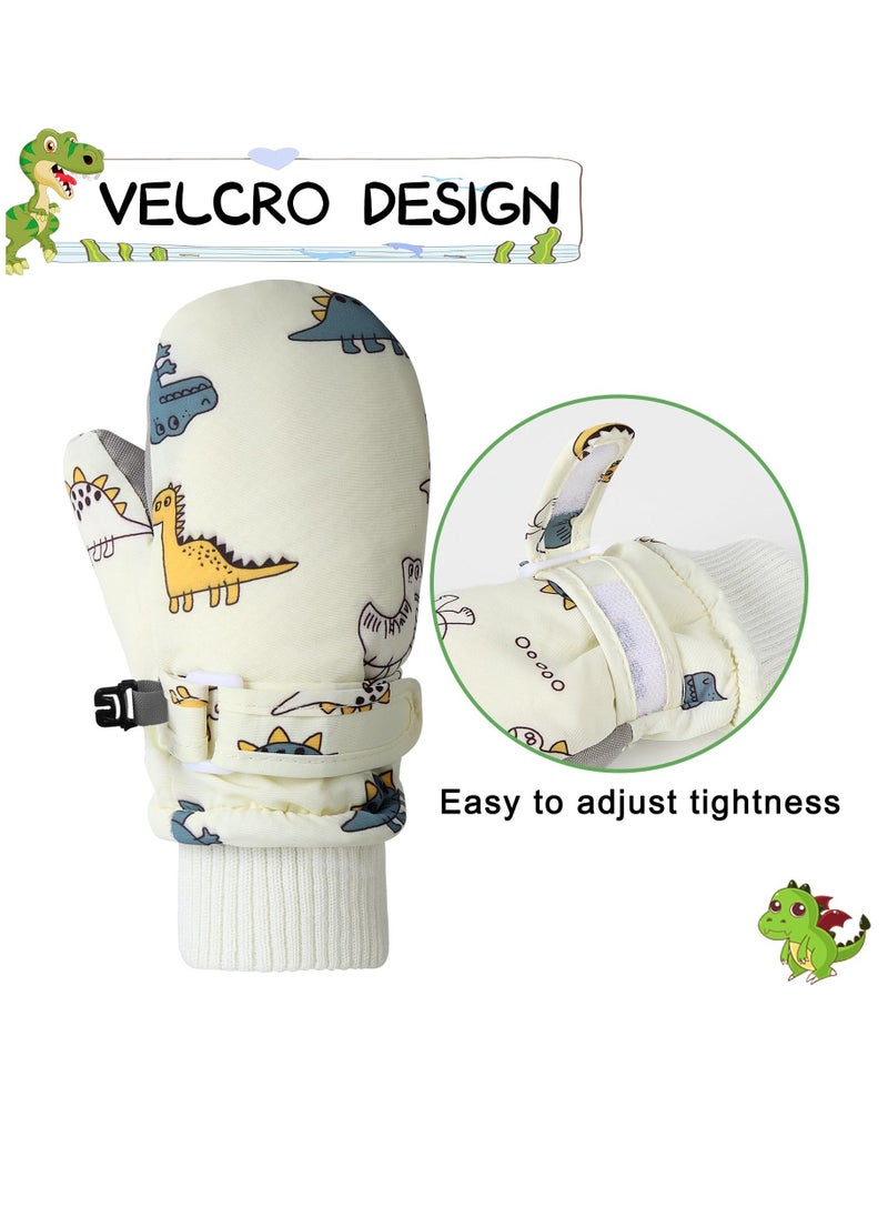 Kids Ski Gloves, Toddle Thermal Snow Waterproof Gloves, Dinosaur Pattern With Plush Lining Winter Ski Mittens for Toddlers Boys Kids Baby Outdoor Skiing Snowboarding, M Size